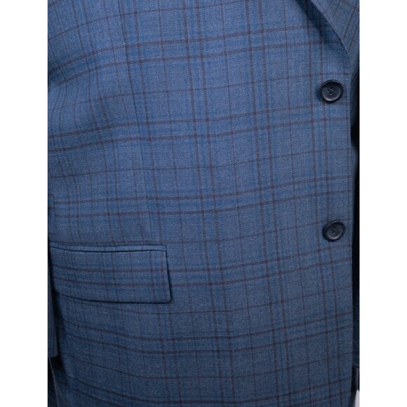 PRONTO UOMO Men Blazer 54L/S WOOL Blue Sport Coat Two Button Casual Jacket Plaid - Picture 3 of 13